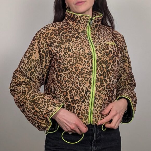 I.AM.GIA Leopard Print Puffer Jacket w/ acid green zip - Picture 2 of 3